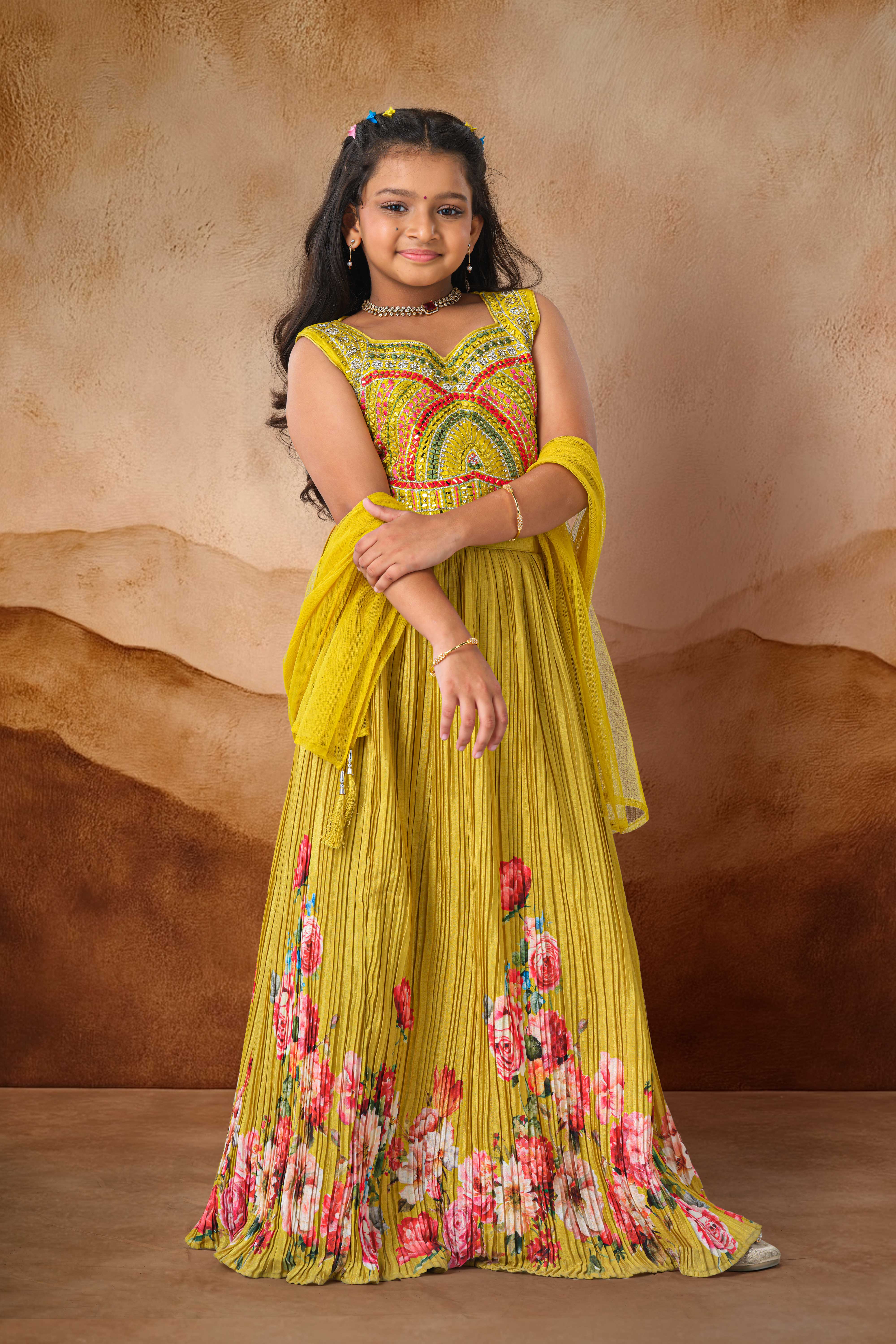 Olive yellow festive lehenga ensemble