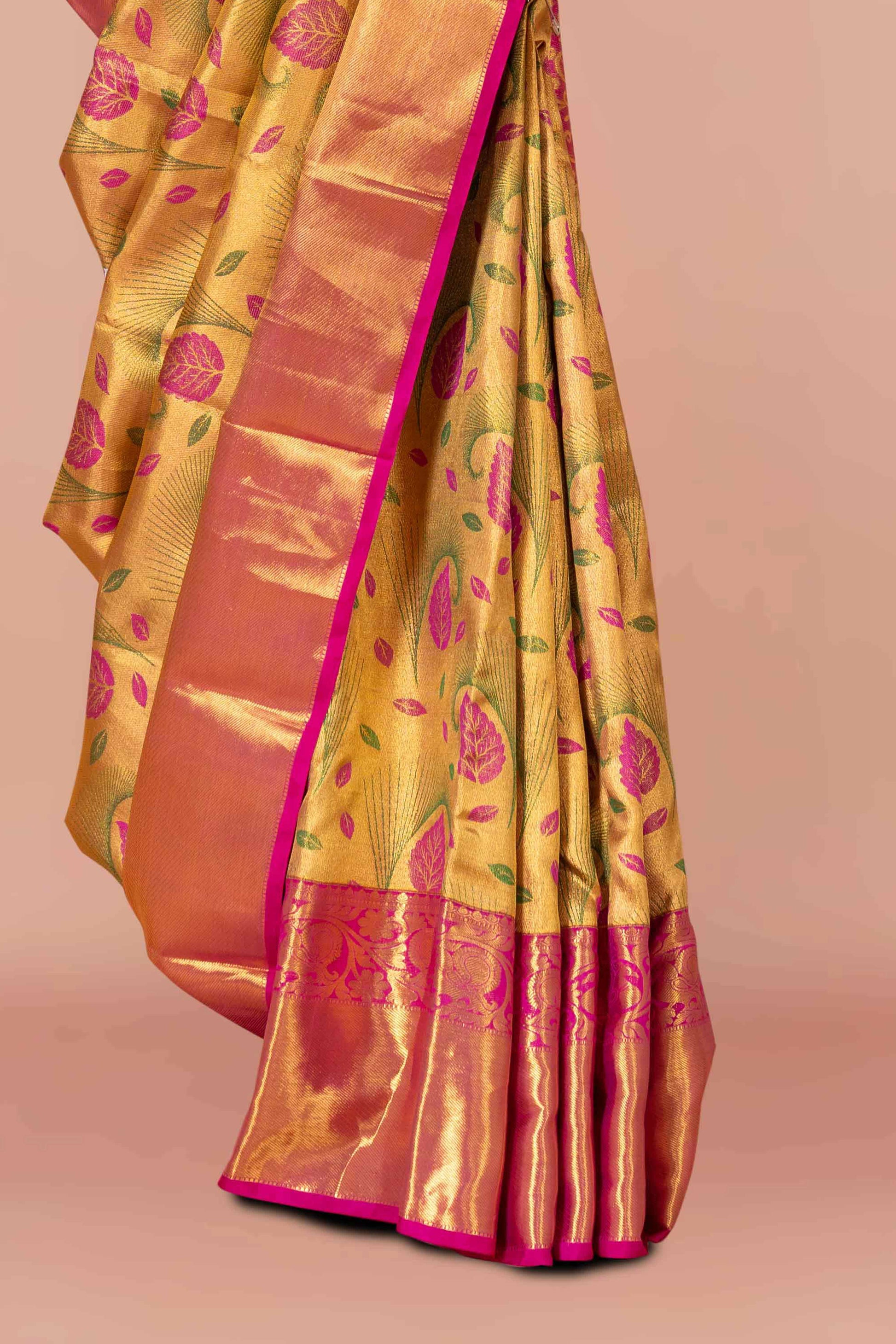 Olive zari border saree