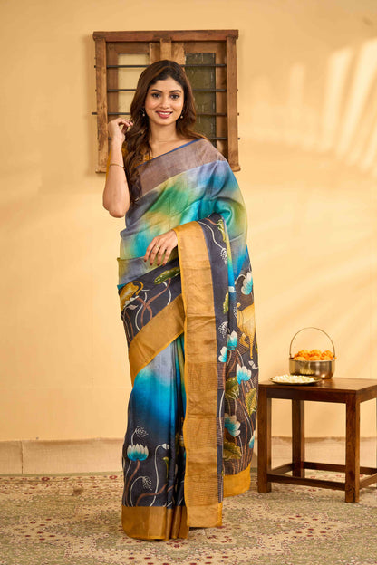 Ombre effect tussar silk saree