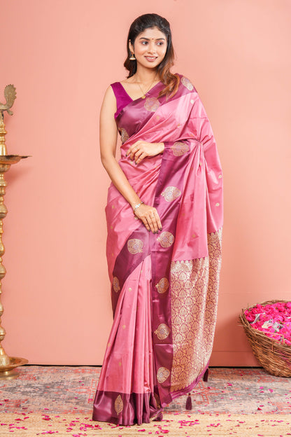 Onion pink art silk woven saree