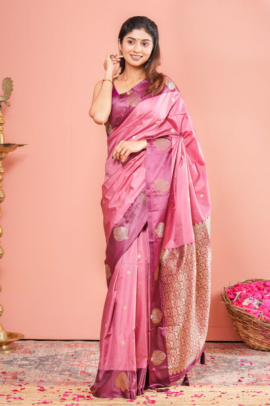 Onion pink art silk zari butta saree