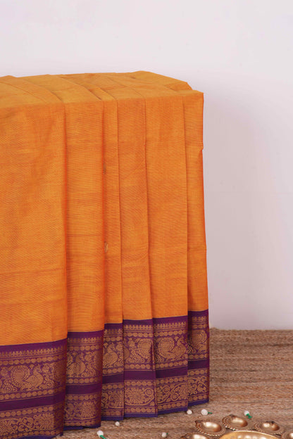 Orange Chettinad cotton rich pallu saree
