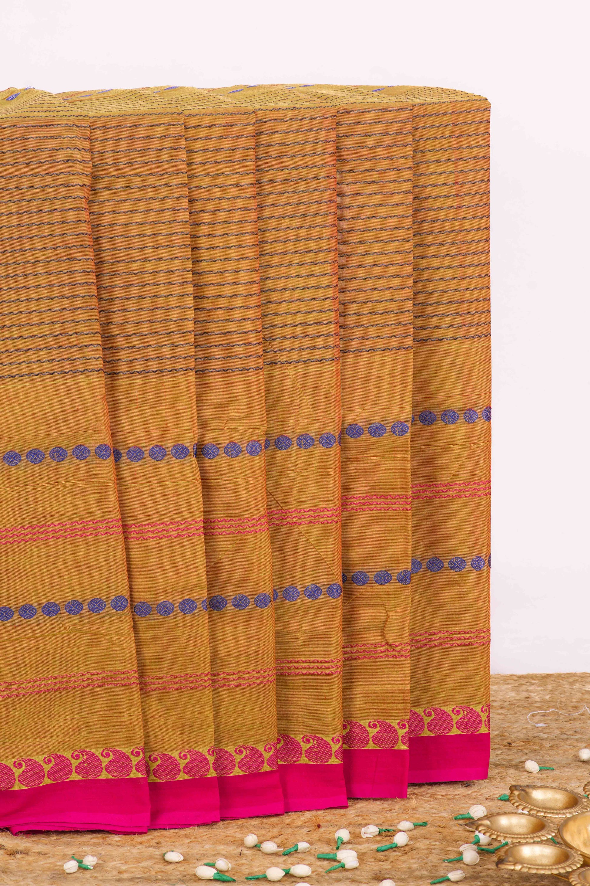 Orange Chettinad cotton thread butta saree