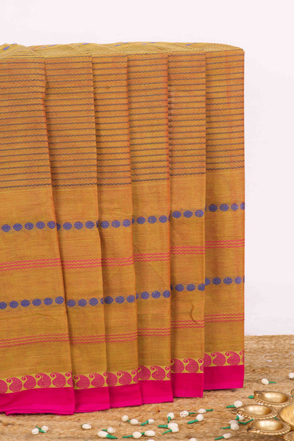 Orange Chettinad cotton thread butta saree