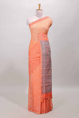 Orange bandhani style linen cotton saree