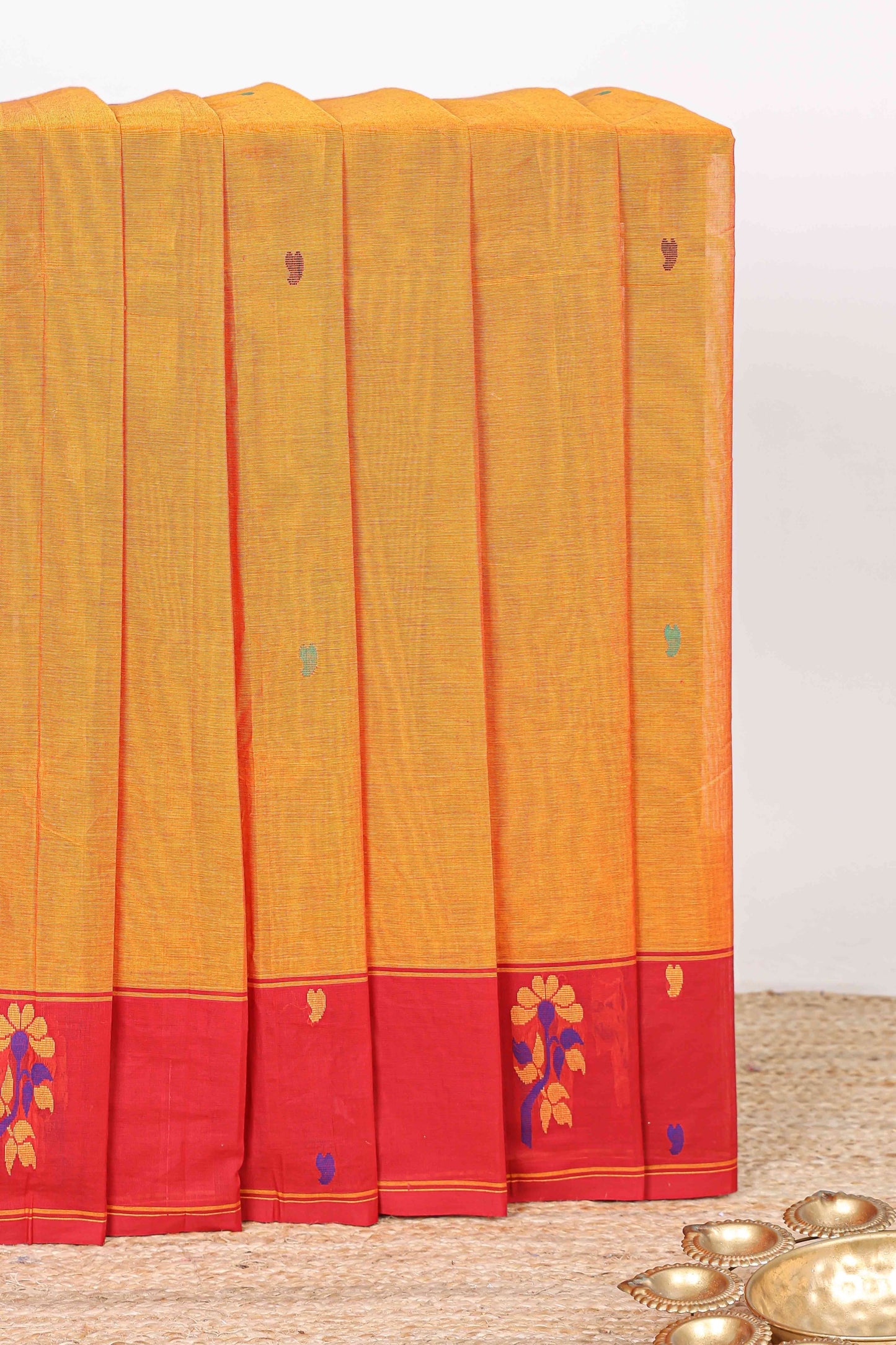 Orange butta kanchi cotton saree