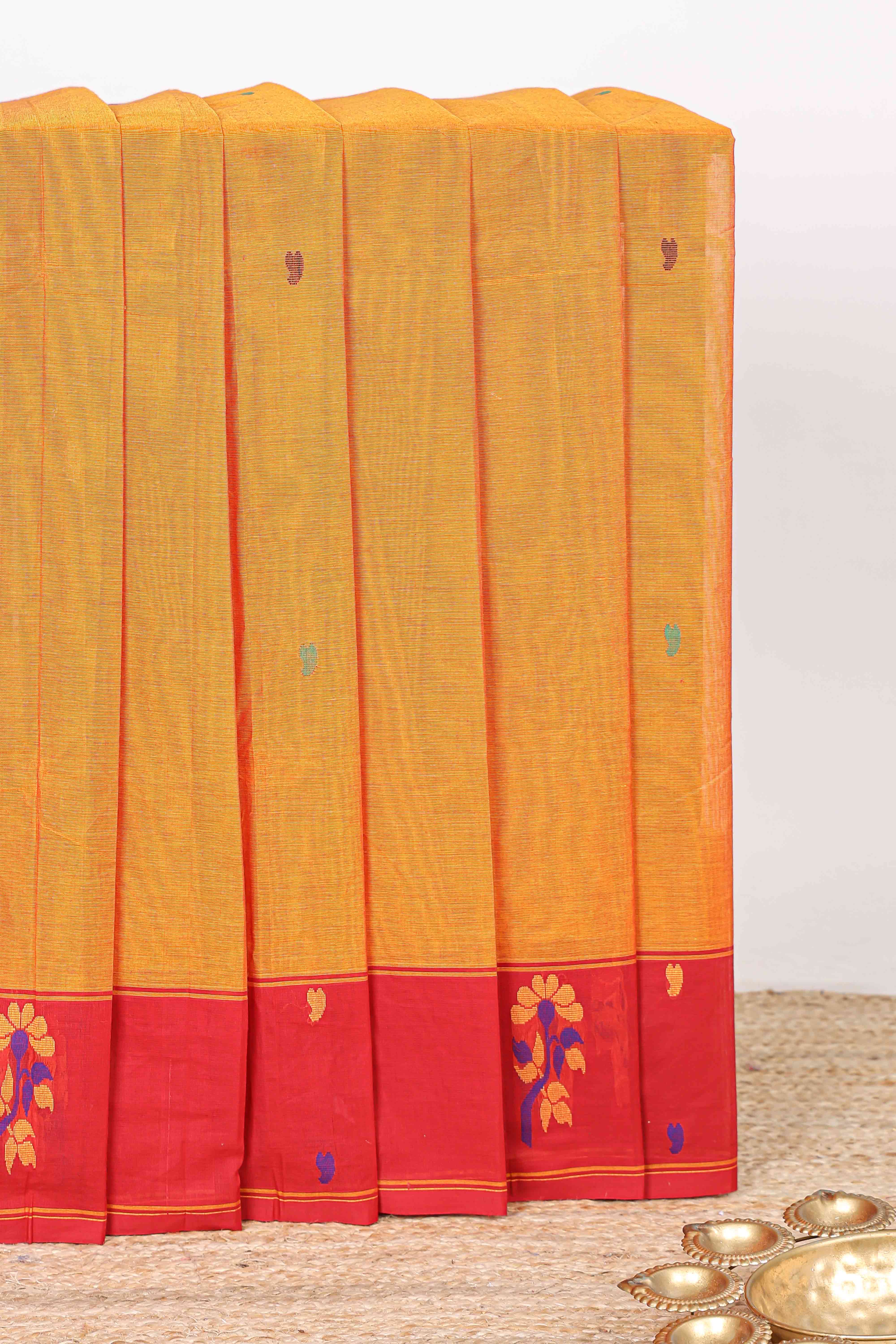 Orange butta kanchi cotton saree