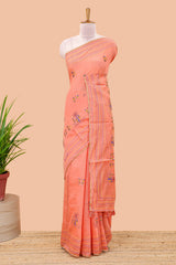 Orange chanderi cotton saree warli design