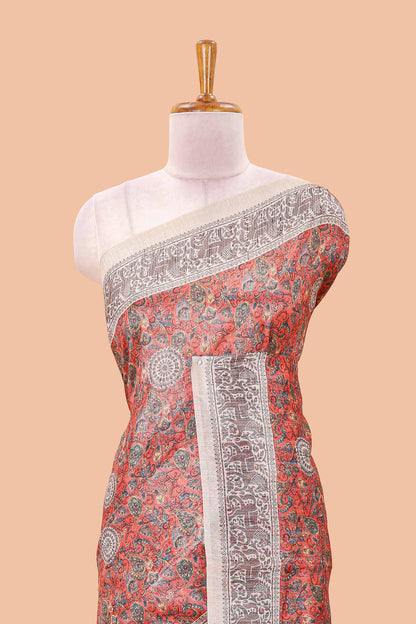 Orange chanderi cotton saree with border