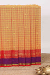 Orange checked zari butta chettinad cotton saree