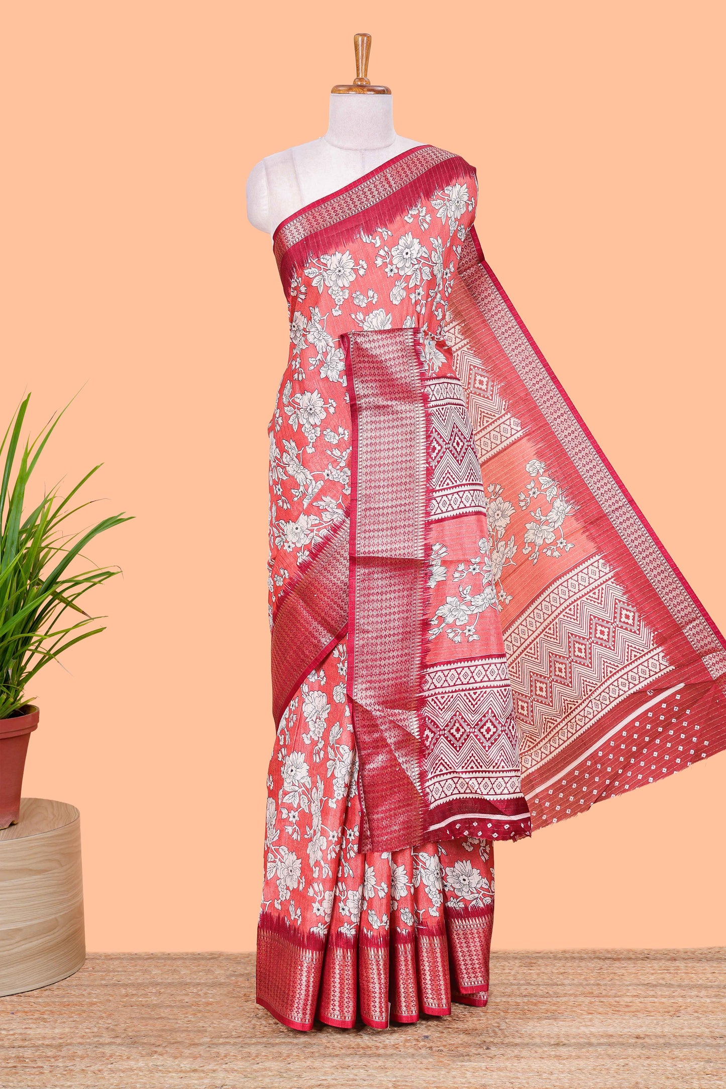 Orange dola floral saree