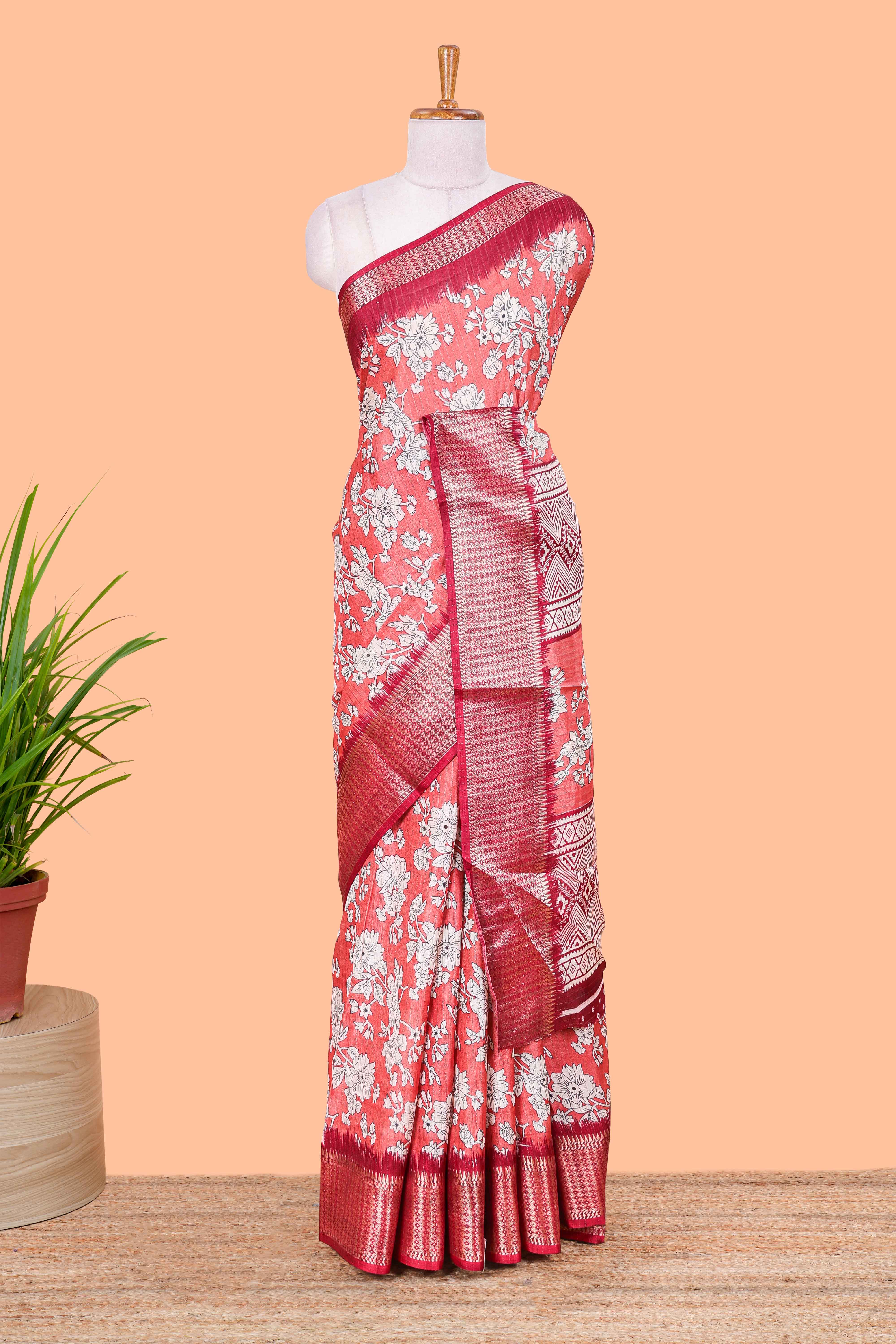 Orange dola printed saree