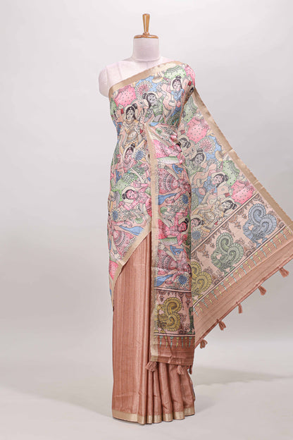 Orange dola silk kalamkari saree