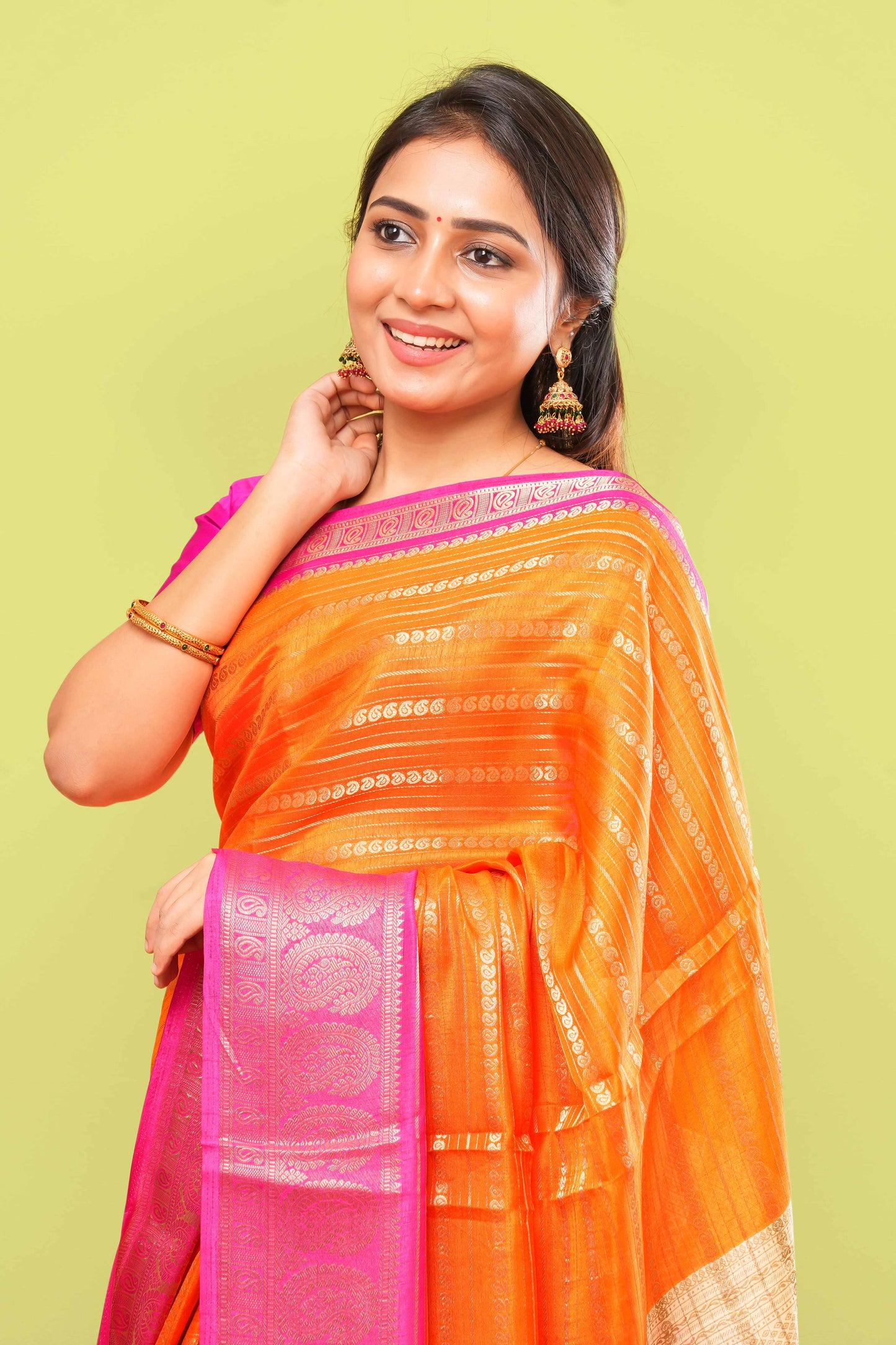 Orange dola silk mango motif saree