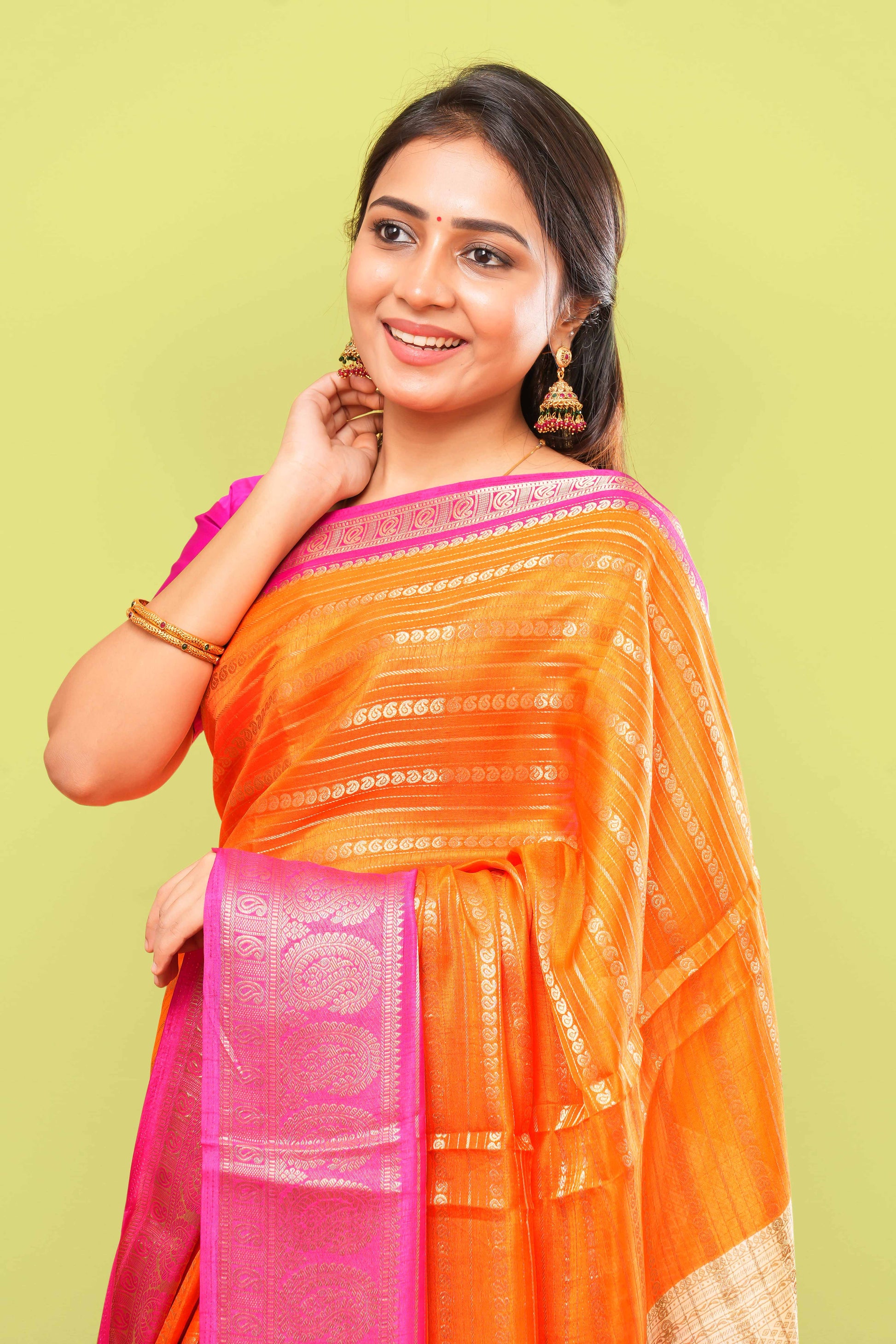 Orange dola silk mango motif saree