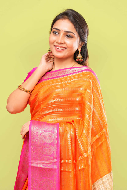 Orange dola silk mango motif saree
