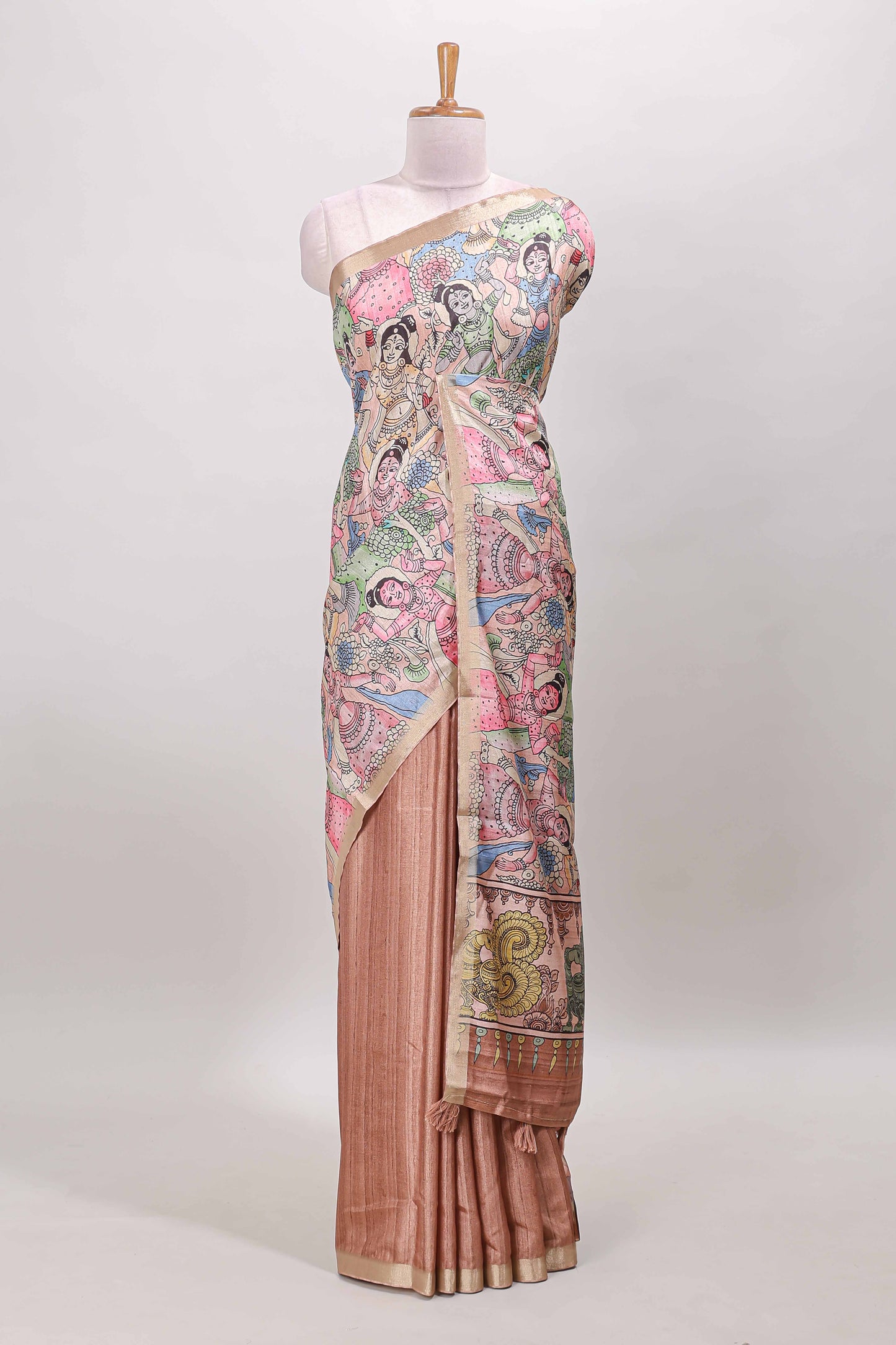Orange dola silk printed saree