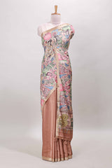 Orange dola silk printed saree