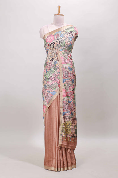 Orange dola silk printed saree