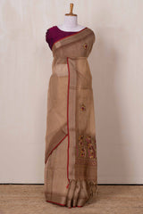 Orange floral linen saree