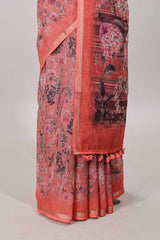  Orange floral printed pallu saree