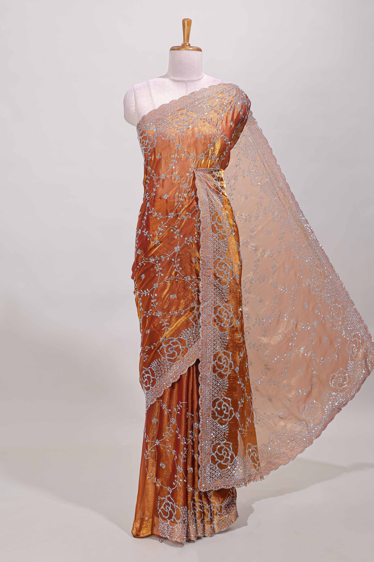 Orange floral vine saree
