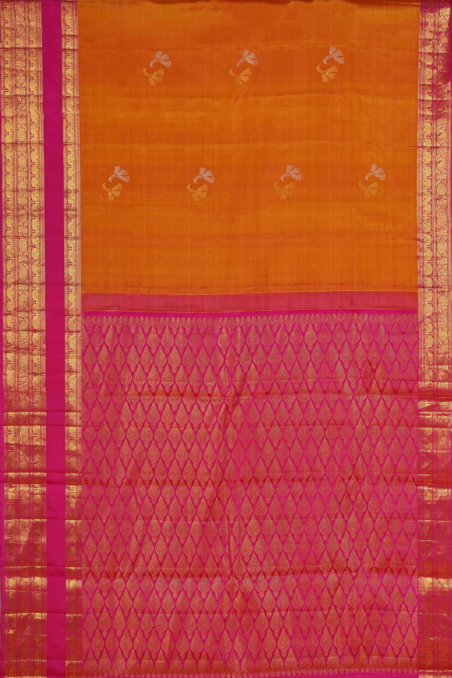 Orange gold zari silk saree