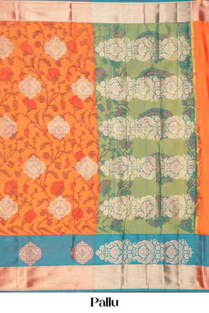 Orange kathan silk gold weave saree