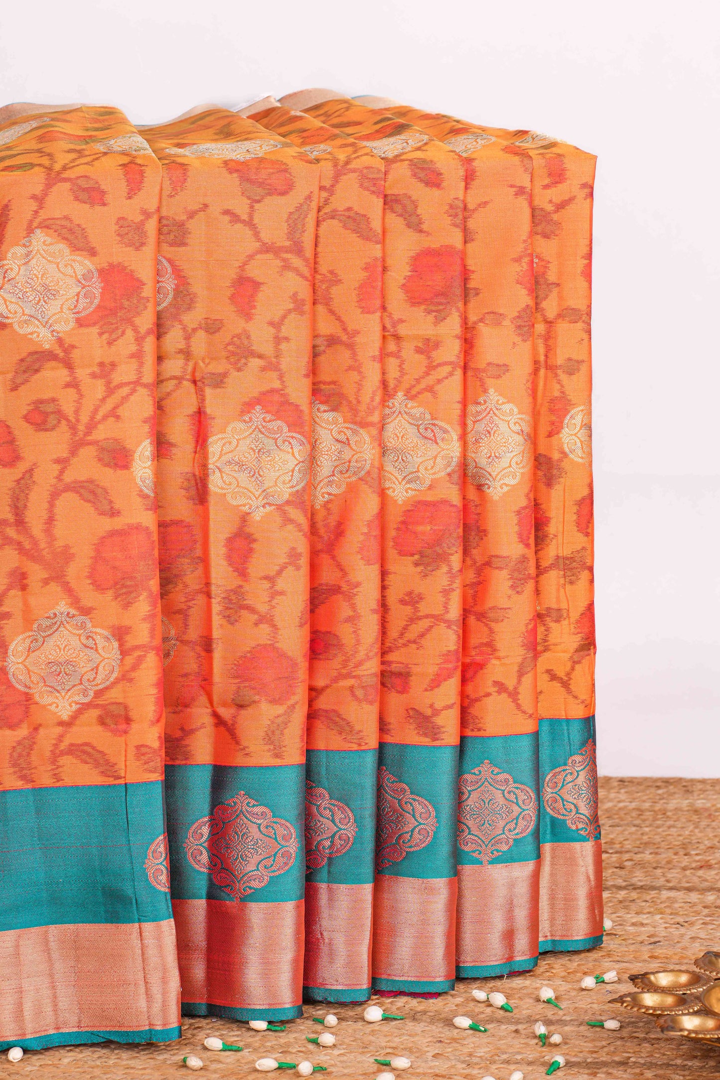 Orange kathan silk zari butta saree
