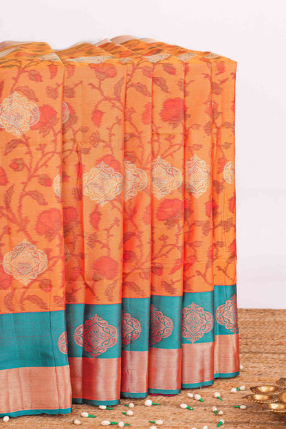 Orange kathan silk zari butta saree
