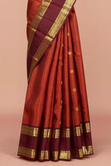 Orange maroon bordered silk saree