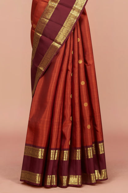 Orange maroon bordered silk saree
