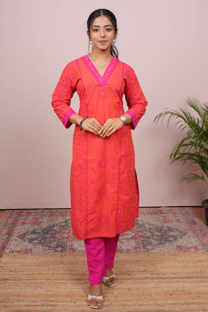 Orange neckline design outfit