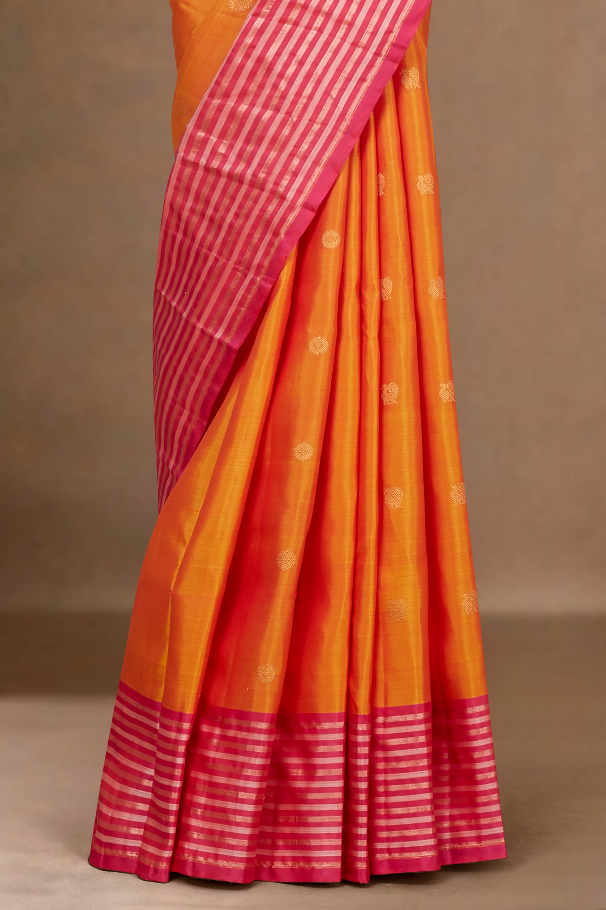 
Orange pink border silk saree