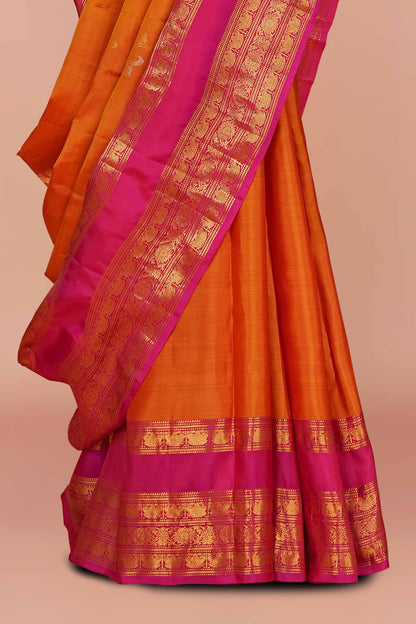 Orange pink border silks saree