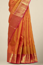 Orange pink bordered silk saree