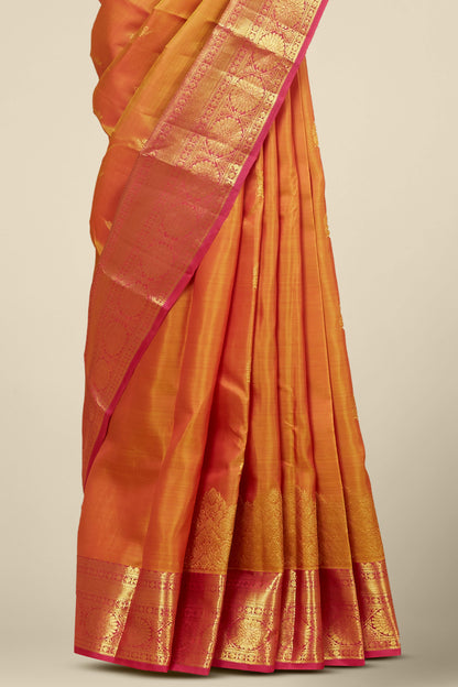 Orange pink bordered silk saree