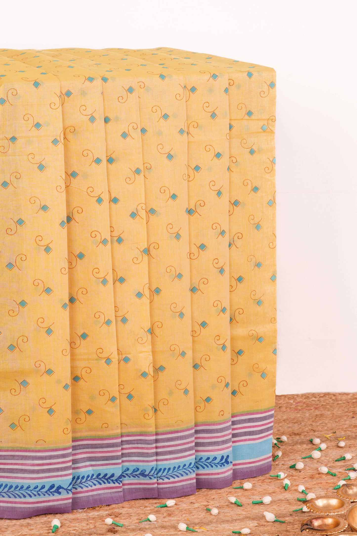 Orange printed Chirala cotton saree