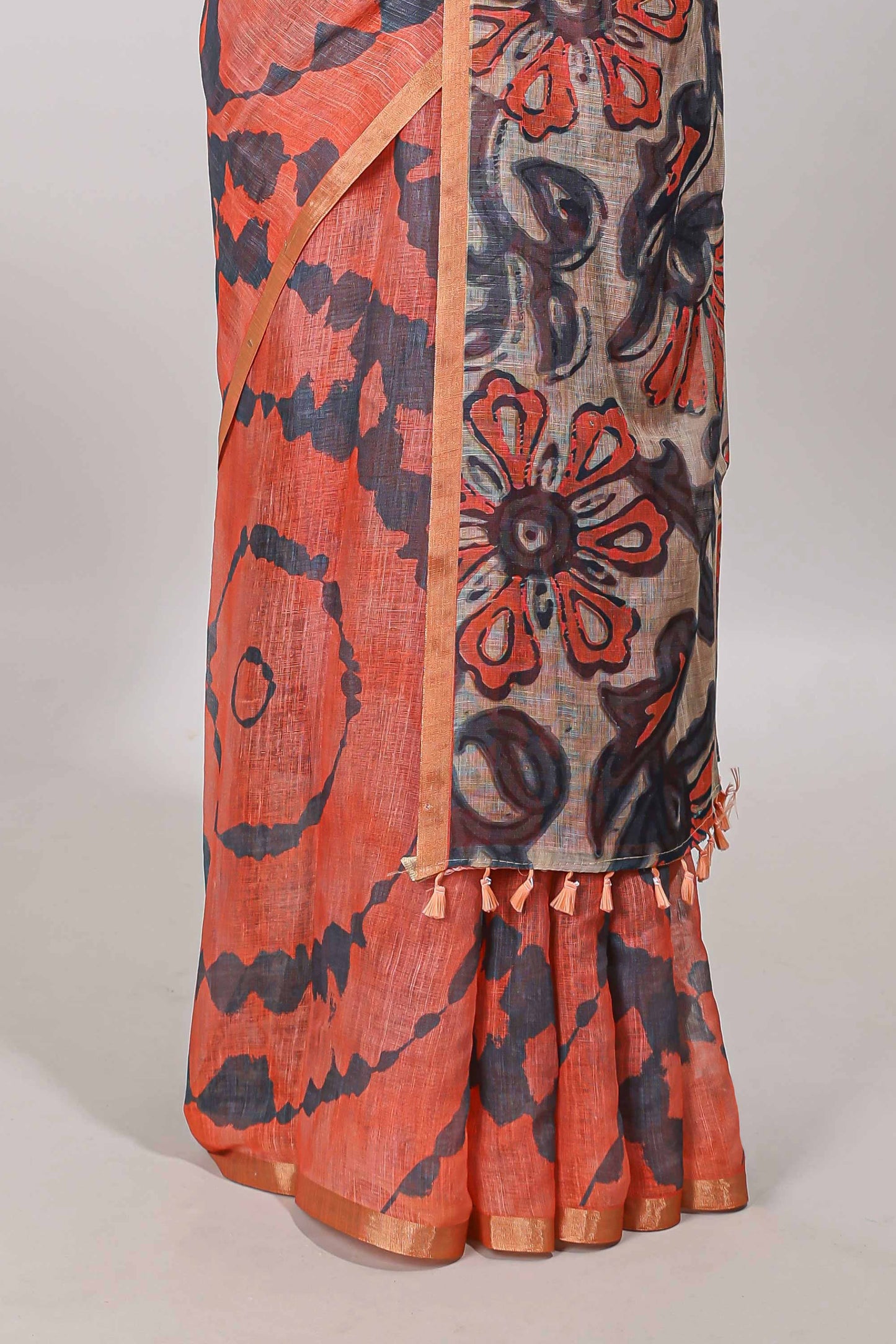 Orange printed cotton saree