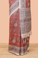 Orange printed pallu chanderi saree
