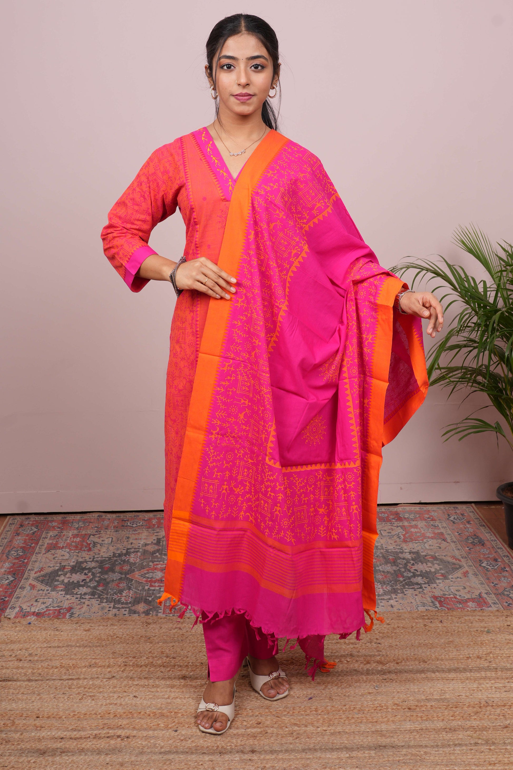 Orange printed salwar suit set