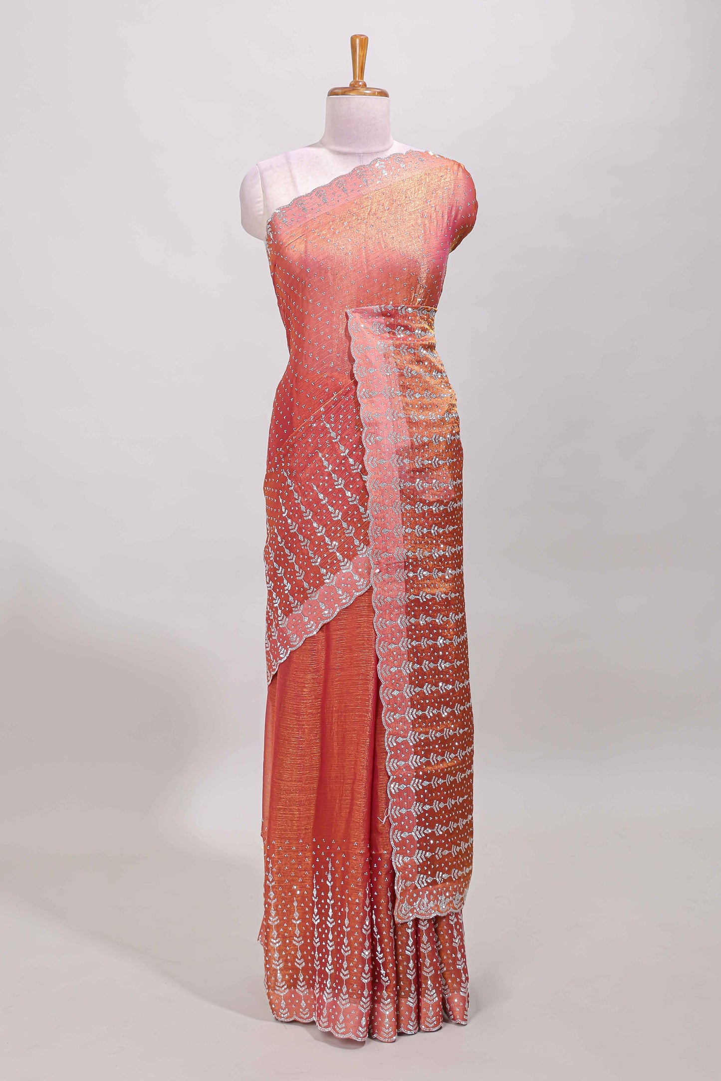 Orange scallop border saree