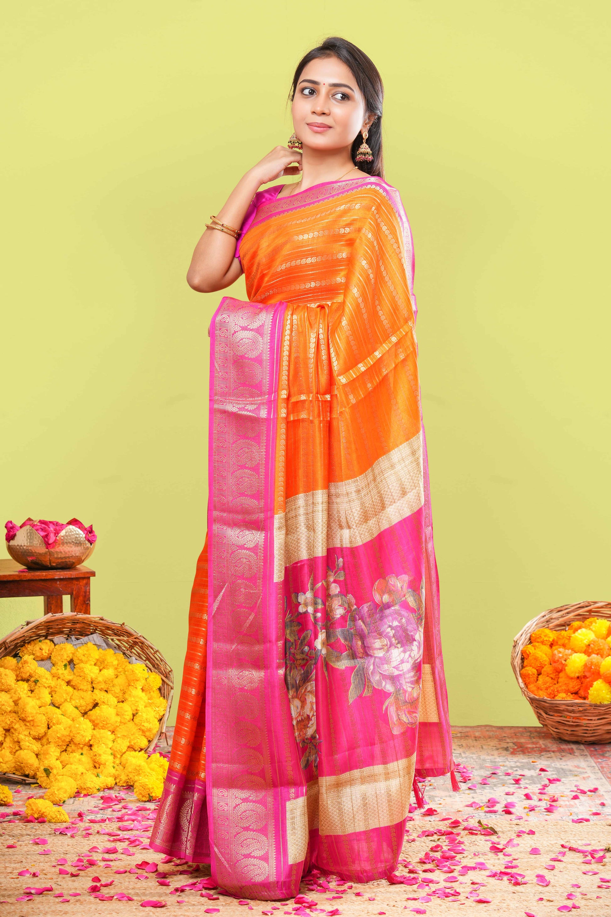 Orange semi banarasi dola saree