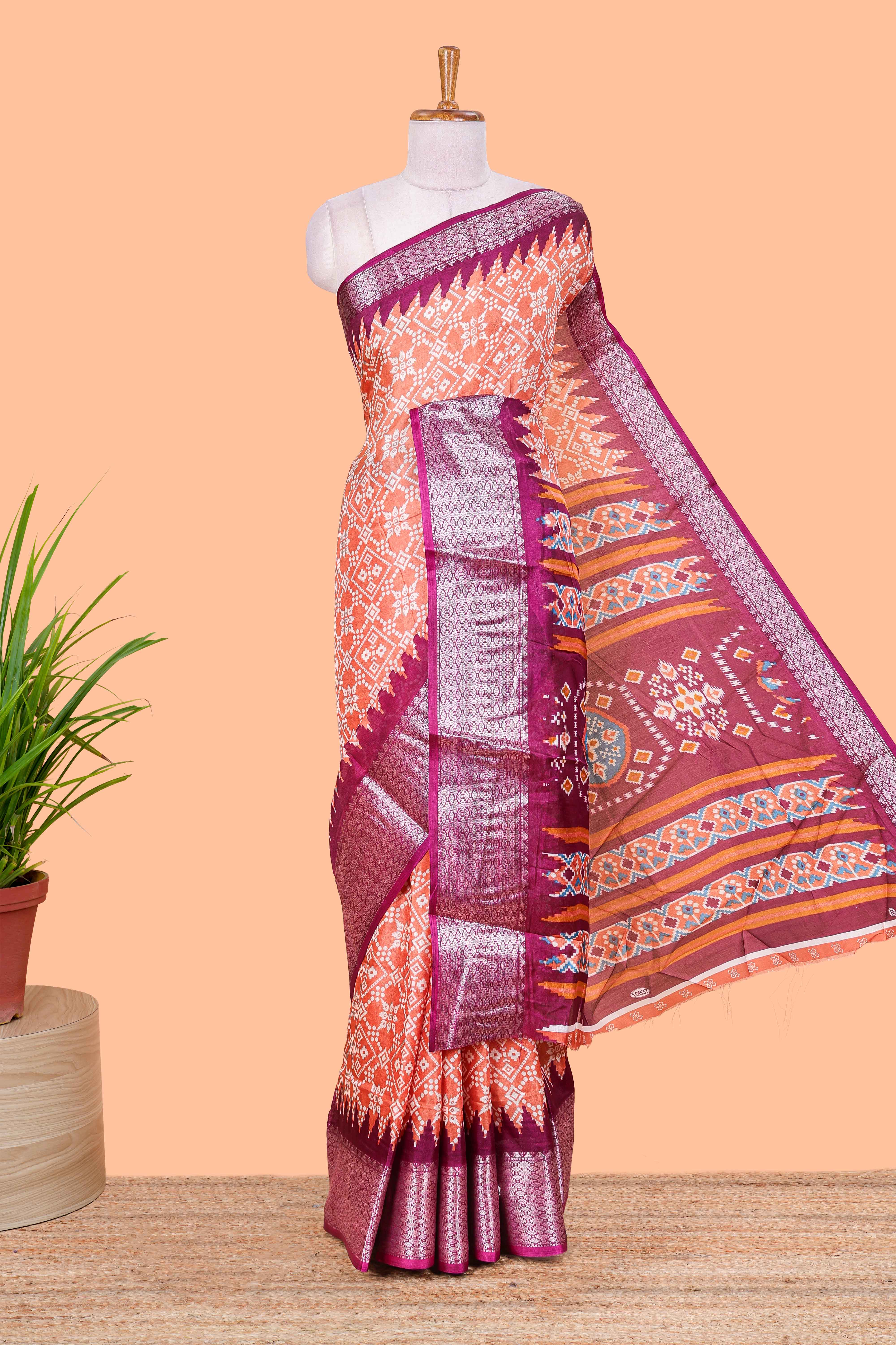 Orange semi dola bandhini saree