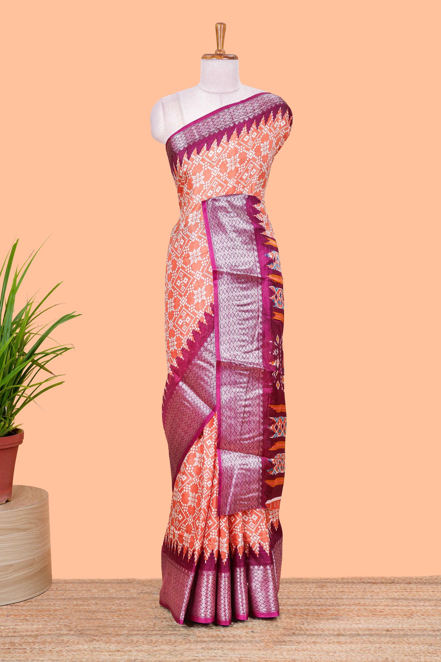 Orange semi dola printed saree