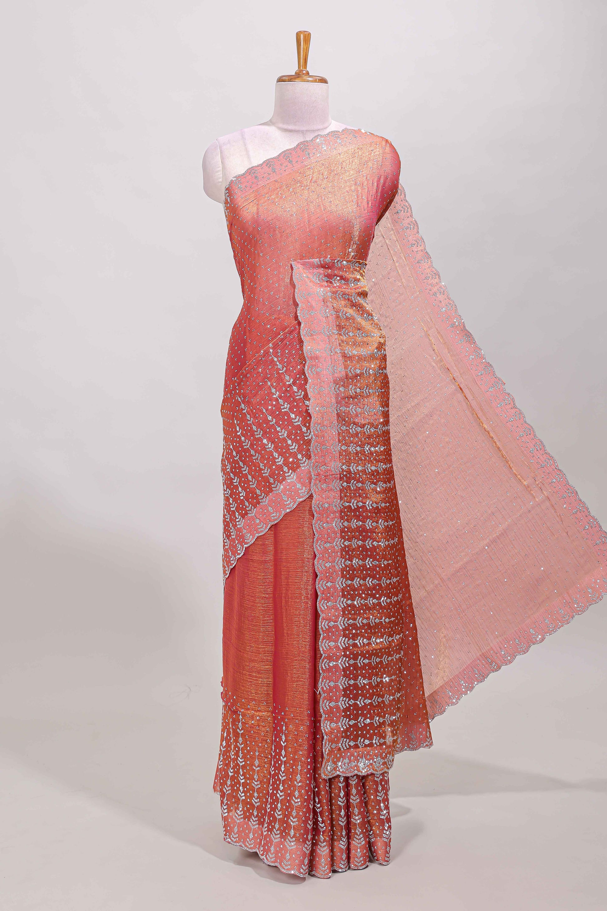 Orange stone designer saree