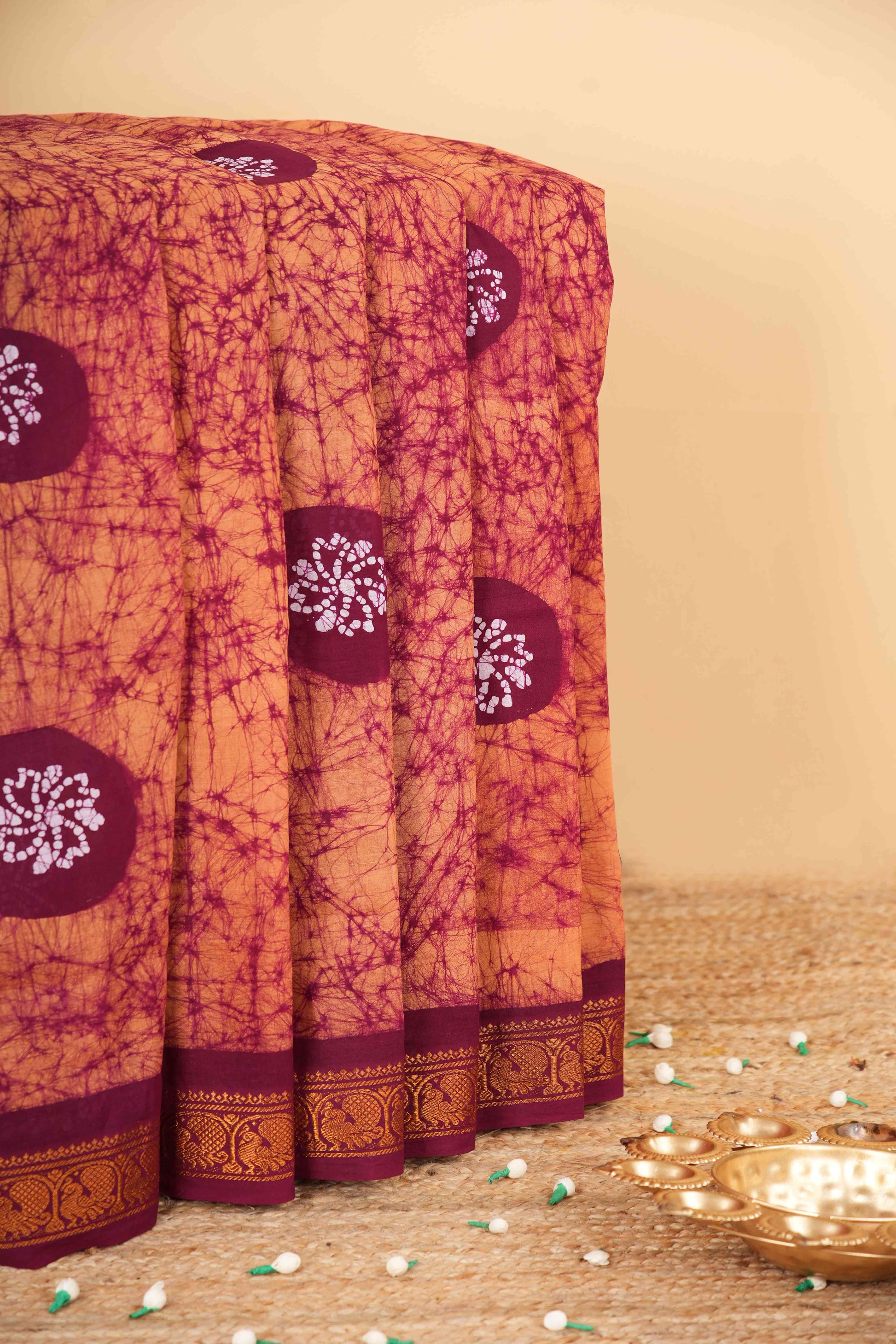 Orange sungudi cotton weave 