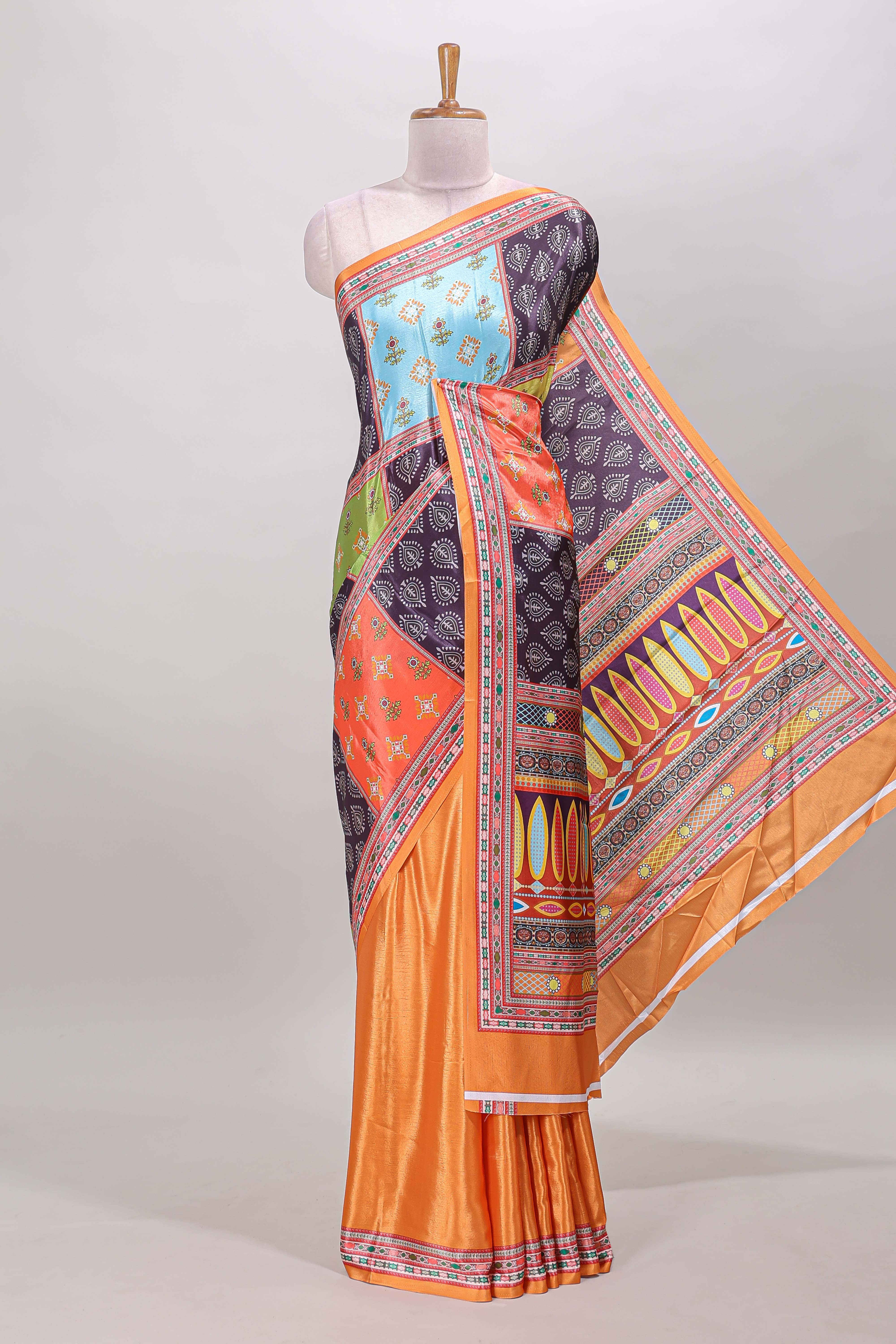 Orange textured masakali fabric