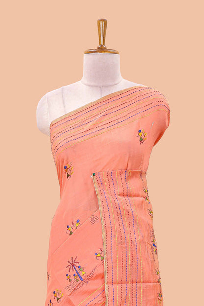 Orange warli art chanderi saree
