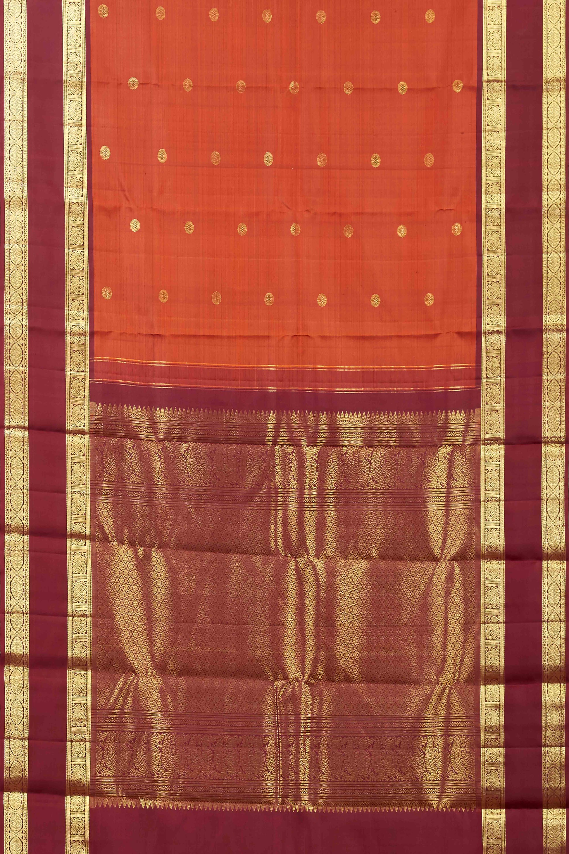 Orange zari butta designer silk saree